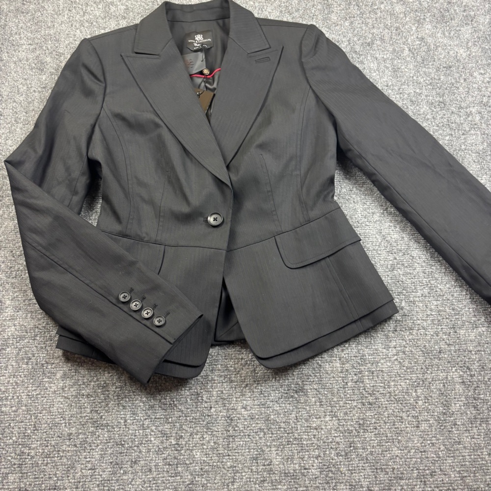 ROCK & REVIVAL Women’s Kara Double Pleat Pinstripe Blazer Black/Blue size: 6 NWT